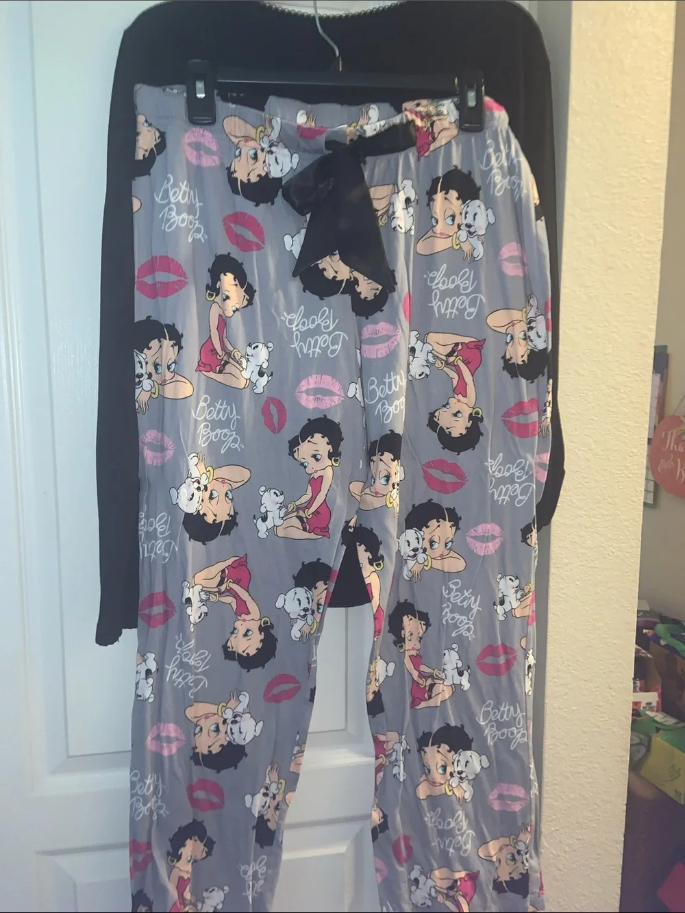 Betty Boop Black Top with Gray Printed Pajama Pants — Pink Accent Kisses